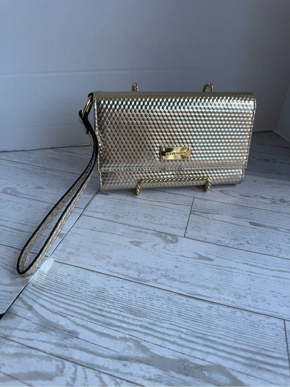 Anne Klein Metallic Gold Wristlet Clutch Wallet